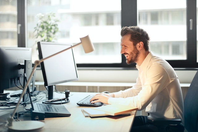 a healthcare professional working online with a client