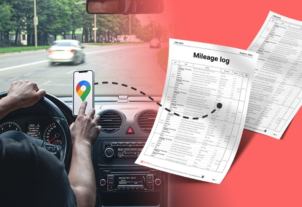 man using google maps mielage while driving